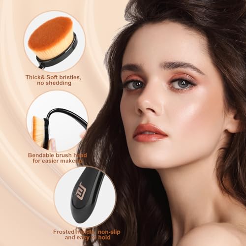 BEAUTYFACTOR Oval Foundation Brush 2 Pack - Ultra-Soft Dense Kabuki Brush