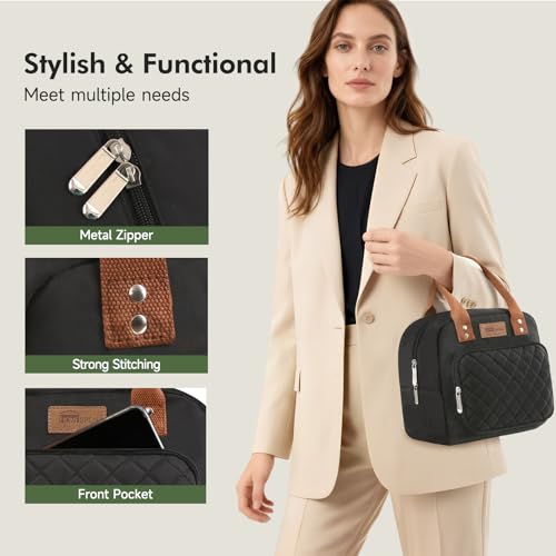 HOMESPON Black Insulated Lunch Bag - Water Resistant Tote with Pockets
