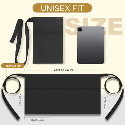 2-Pack Adjustable Black Server Aprons with 3 Pockets