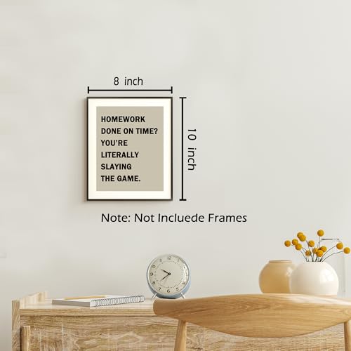 Funny Classroom Wall Art Prints - Beige Trendy Poster Set of 4 (8x10)