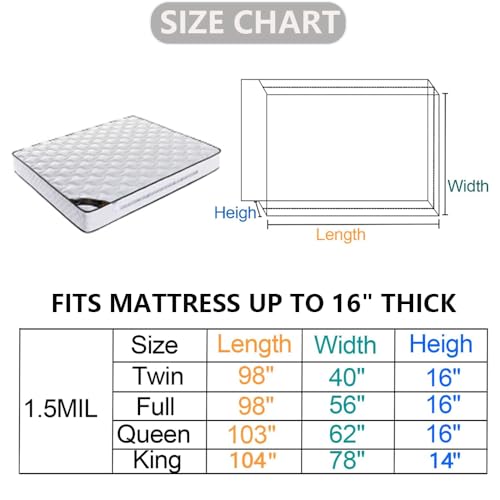 Queen Mattress Storage Bag - Tear-Resistant Plastic Protector