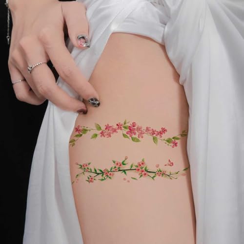 Watercolor Flower Temporary Tattoos - 6 Sheets Waterproof Floral Body Art