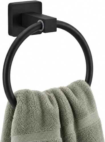 Matte Black Stainless Steel Towel Ring - 180° Rotatable Holder