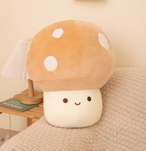 Cute Mushroom Throw Pillow - 3.9in Khaki Soft Decorative Plush Cushion