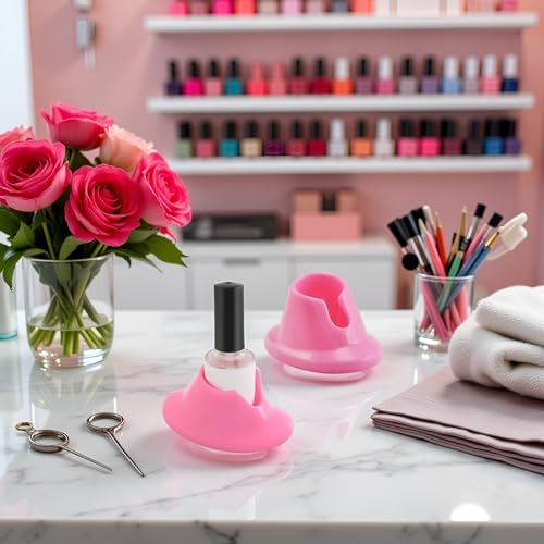 Pink Rubber Nail Polish Holder Anti-Spill Stand 2Pcs