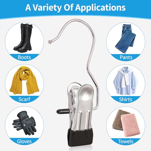 30-Pack Heavy Duty Stainless Steel Laundry Clips - 360° Rotating Hooks, Black