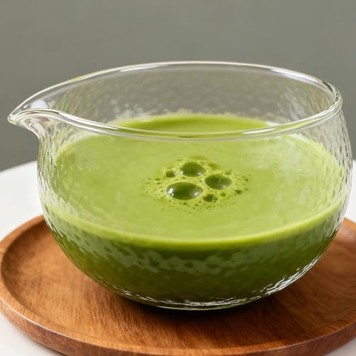 Textured Glass Matcha Bowl with Spout - Japanese Style Green Tea Whisk & Salad Mixing Bowl