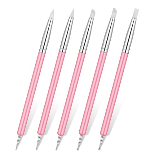 Exclaith 5 PCS Dual-Ended Nail Art Sculpture Pen & Dotting Tools Set, Pink