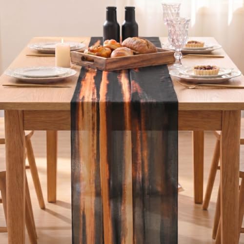 28 x 120 Inch Caramel Boho Fall Chiffon Table Runner for Dining & Holiday Decor