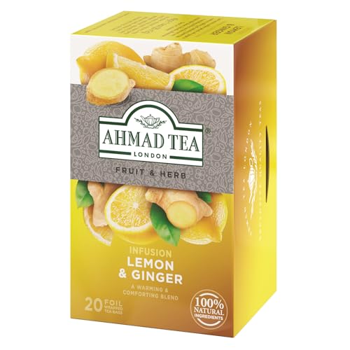 Ahmad Tea Lemon & Ginger Herbal Tea, Decaffeinated Teabags, 20 Count