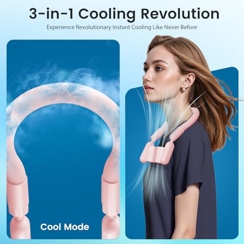Pink Portable Neck Cooling Fan - USB Rechargeable & Adjustable Airflow