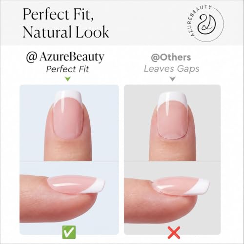 AzureBeauty White French Tip Short Almond Press On Nails, 32 Pcs