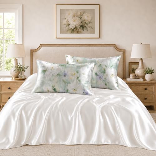 YIYEA Standard Satin Pillow Cases Set of 2 with Zipper, 20x26