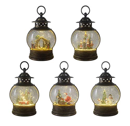 Christmas Light-Up Snow Globe Lantern with Red Truck and Trees - Holiday Decor