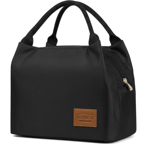 Aosbos Medium Insulated Lunch Bag - Black, 8.5L Leakproof Tote