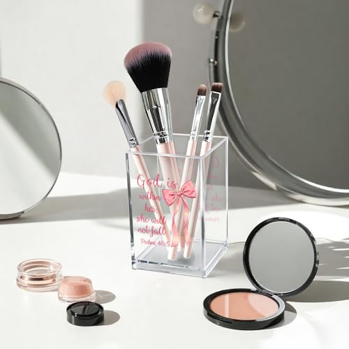 Within Her Acrylic Cosmetic Pencil Holder - Pink Bow Desk Organizer