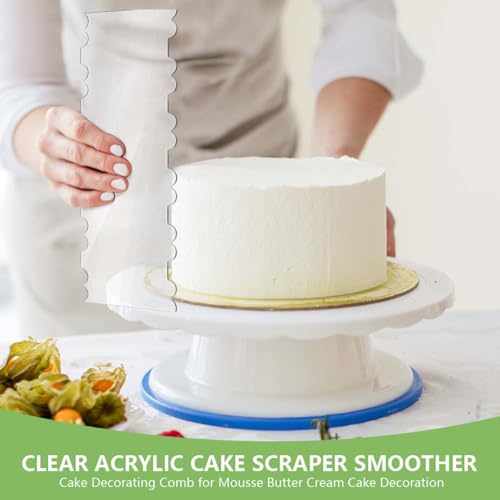 SenseYo 7 Pcs Acrylic Cake Scrapers Set - 9.5 Inch Large Icing Smoothers with Patterned Edges for Cake Decorating & Frosting