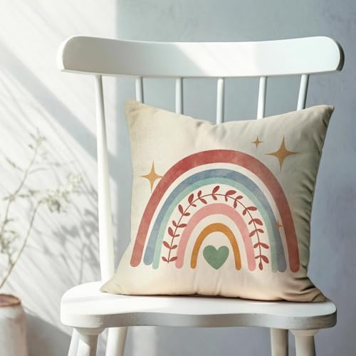 Fahrendom 18x18 Rainbow Watercolor Decorative Throw Pillow Covers Set of 2