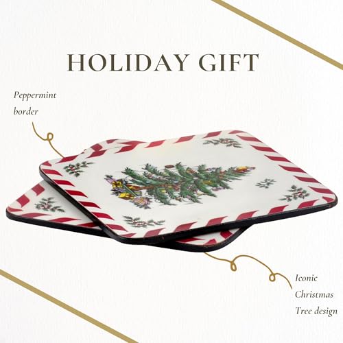 Spode Christmas Tree Mug & Coaster Set with Peppermint Design - 4 Pieces