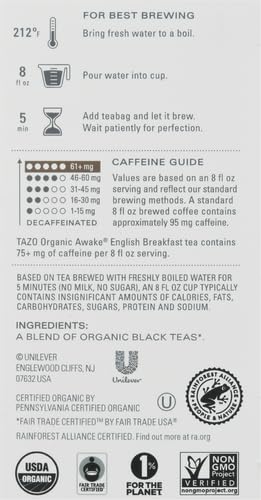 Tazo Awake English Breakfast Tea Bags - Organic Black Tea, 16 Count, Pack of 2