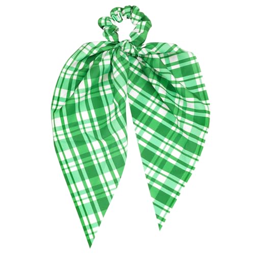 Budsmile Green Plaid Hair Scrunchies for Women Irish St. Patrick's Day Hair Bows