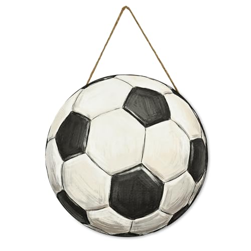 Smile Classic Soccer Ball Wooden Door Hanger - Hand-Painted Sports Decor