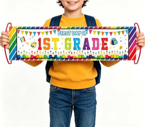 First Day of 1st Grade Photo Sign Banner for Back to School Decorations