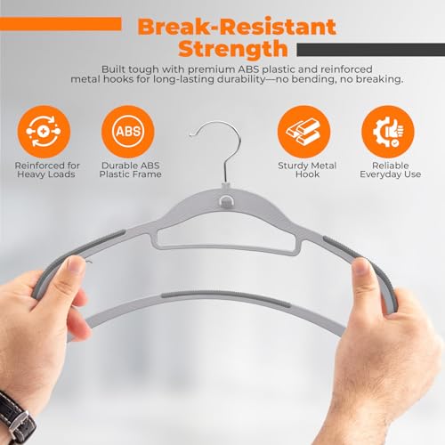Milano Home 10-Pack Slim Cascading Plastic Hangers - Grey Non-Slip Design