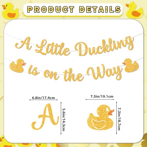 Gold Duck Baby Shower Decorations Set - A Little Duckling Is On The Way Banner & Swirls