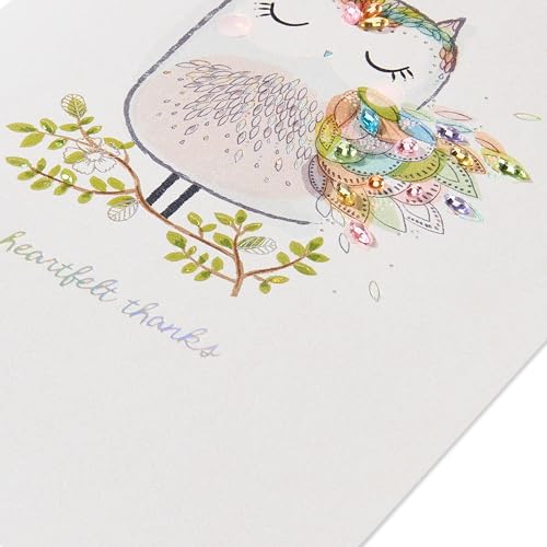 Papyrus Heartfelt Owl Thank You Card - Premium Embellished Greeting Card