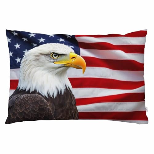 EKOBLA American Bald Eagle USA Flag Lumbar Pillow Cover 20x30 Inch