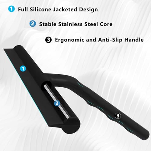 Silicone Shower Squeegee without Loop - Ergonomic Cleaning Tool for Glass, Mirrors & Tiles - Black