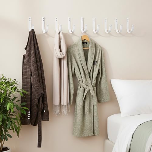 10-Pack Heavy Duty White Wall Hooks - Rust-Resistant Aluminum