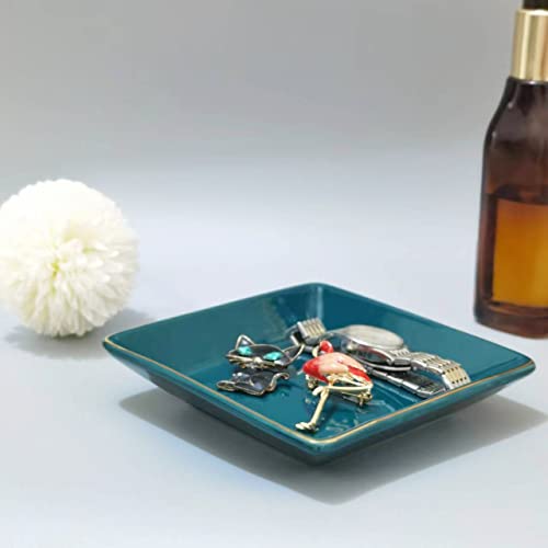 HANKOR Ceramic Jewelry Dish Tray - Decorative Trinket Holder, 4.7" Green