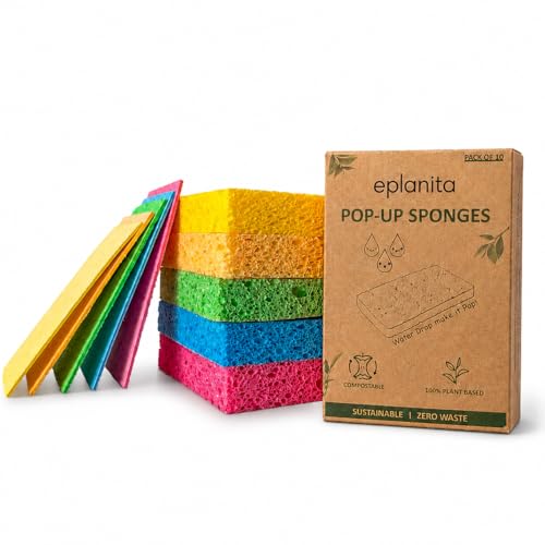 EPLANITA Natural Cellulose Pop-Up Sponges – 10 Pack Eco-Friendly Scrubbers