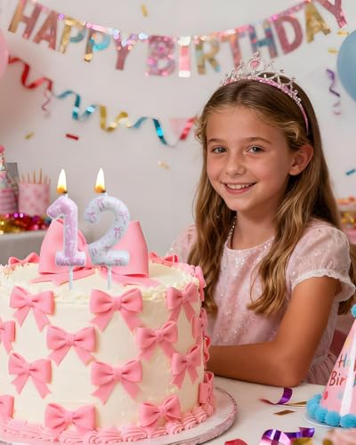Pink & White Bow Birthday Candles for Girls, Number 11 Cake Toppers
