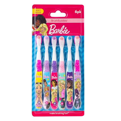 Brush Buddies Barbie Kids Manual Toothbrushes 6-Pack, Soft Bristles