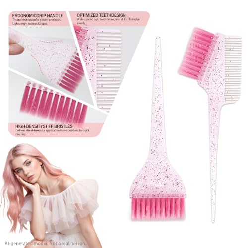 Professional Hair Dye Kit with Bowl Brush and Clips Pink