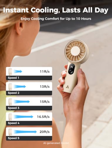 Aecooly Mighty Portable Handheld Fan, USB Rechargeable with Display - Beige