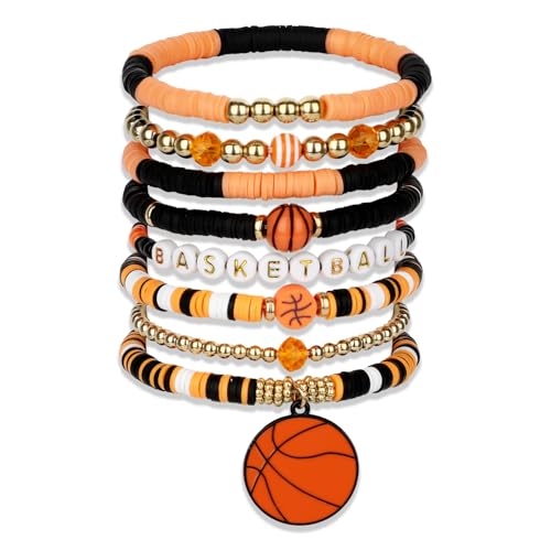8 Pack Stackable Sports Beaded Bracelets for Women Game Day Team Gifts