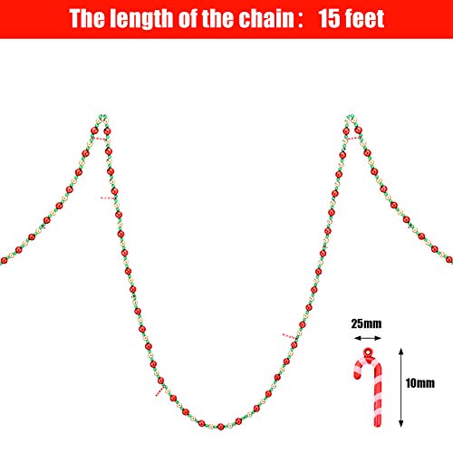 15ft Christmas Beaded Garland with Candy Cane Design for Holiday Decorations