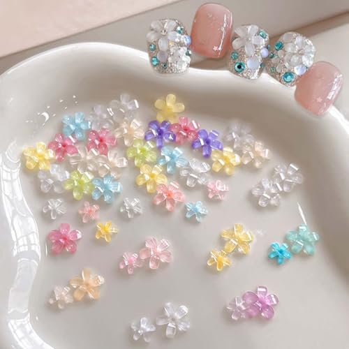 200Pcs Colorful Floral Nail Charms Flatback Resin Flower Gems for DIY Nail Art