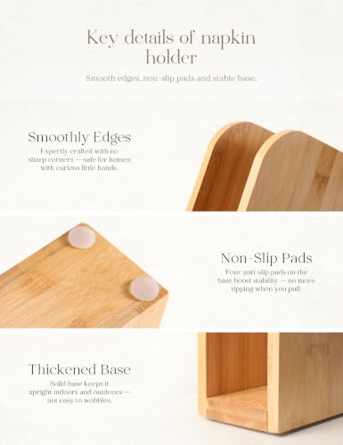 Eco-Friendly Bamboo Napkin Holder with Stable Base and Non-Slip Pads