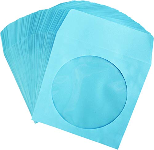 100-Pack Blue Paper CD DVD Game Disc Sleeves with Window