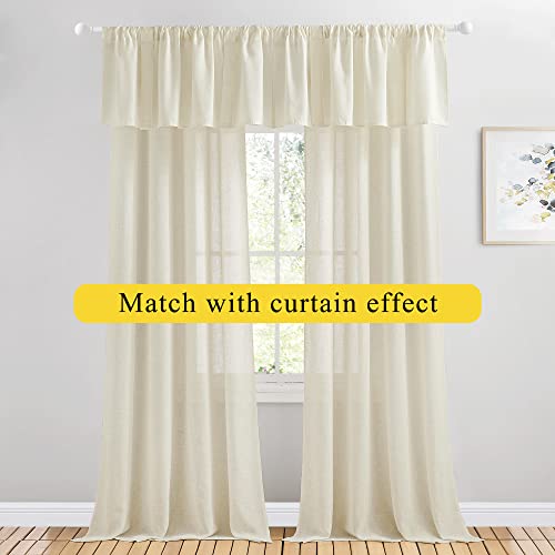 NICETOWN Kitchen Curtains for Small Window, 2 Panels Farmhouse Style Linen Semi-Sheer Light Filtering Valances for Living Room 18 inch Length with Adjustable Magic Straps, 52" x 18", Off White
