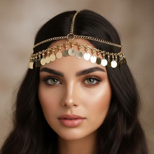 Gold Head Chain & Snake Charm Egyptian Headpiece for Costume & Prom