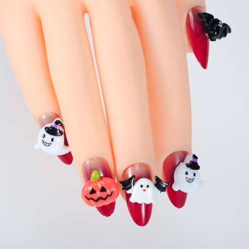 MOLILON 100Pcs Halloween Nail Charms 3D Resin Pumpkin Ghost Bat Gems
