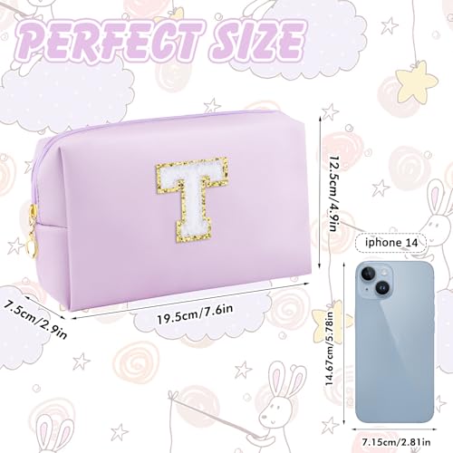 Initial Makeup Bag Waterproof PU Leather Travel Cosmetic Pouch for Women