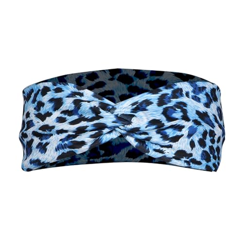 HODASHI Leopard Print Cross Elastic Headband - Blue Large