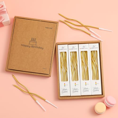 CAKE CODE 24-Count Gold Spiral Birthday Cake Candles with Holders, 7.1 Inch